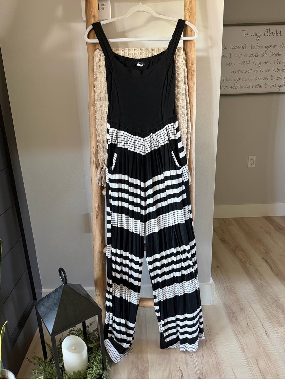 🖤🤍 VENUS Black & White Striped Wide Leg Jumpsuit